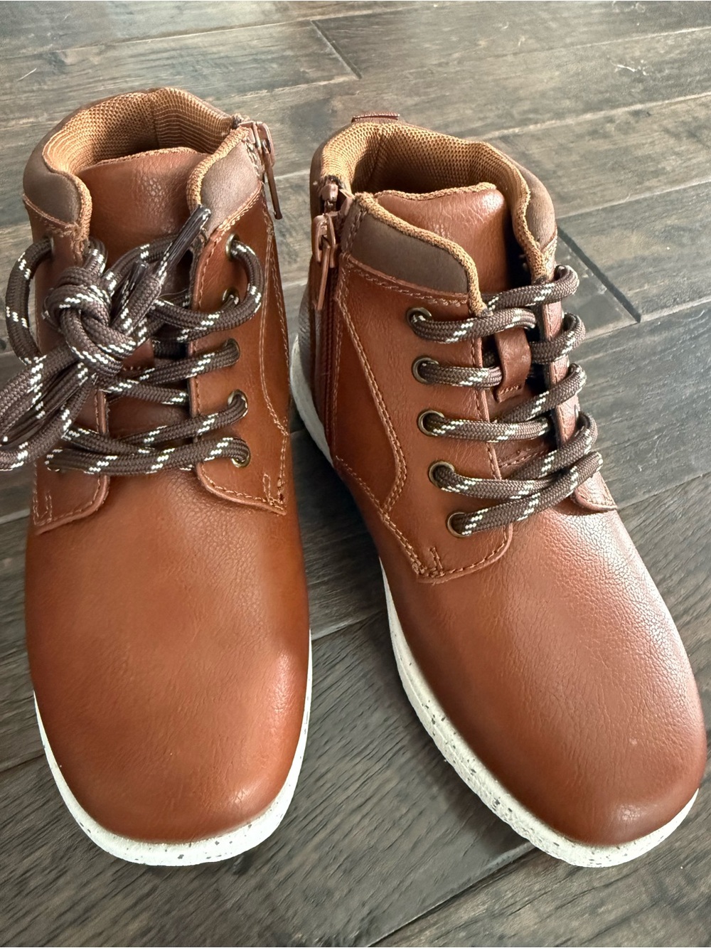 Sonoma Brown Kids Lace-Up Ankle Boots with White Sole